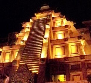 Mexico's pyramid building emulates an Aztec temple.