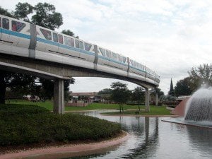 The monorail glides through Future World in December 2009.