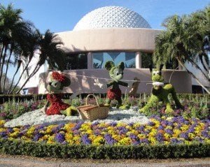 A topiary of Mickey, Minnie and Pluto at the Epcot International Flower and Garden Festival