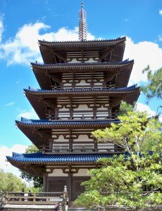 The towering pagoda at the Japan Pavilion.