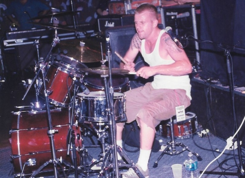 Award-winning drummer Chris Goldbach performs with Radiobaghdad during the 1996 Slammies at The Edge